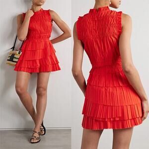 NEW Sea New York Greir Tiered Pleated Crepe Mini Dress Women's Red Size: Small